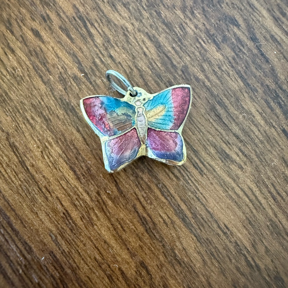Vintage Cloisonne Butterfly Puffy Pendant